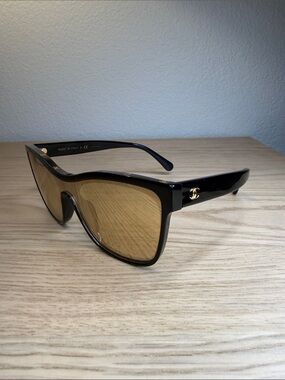 CHANEL 5418-A Sunglasses in Black with Gold Lenses